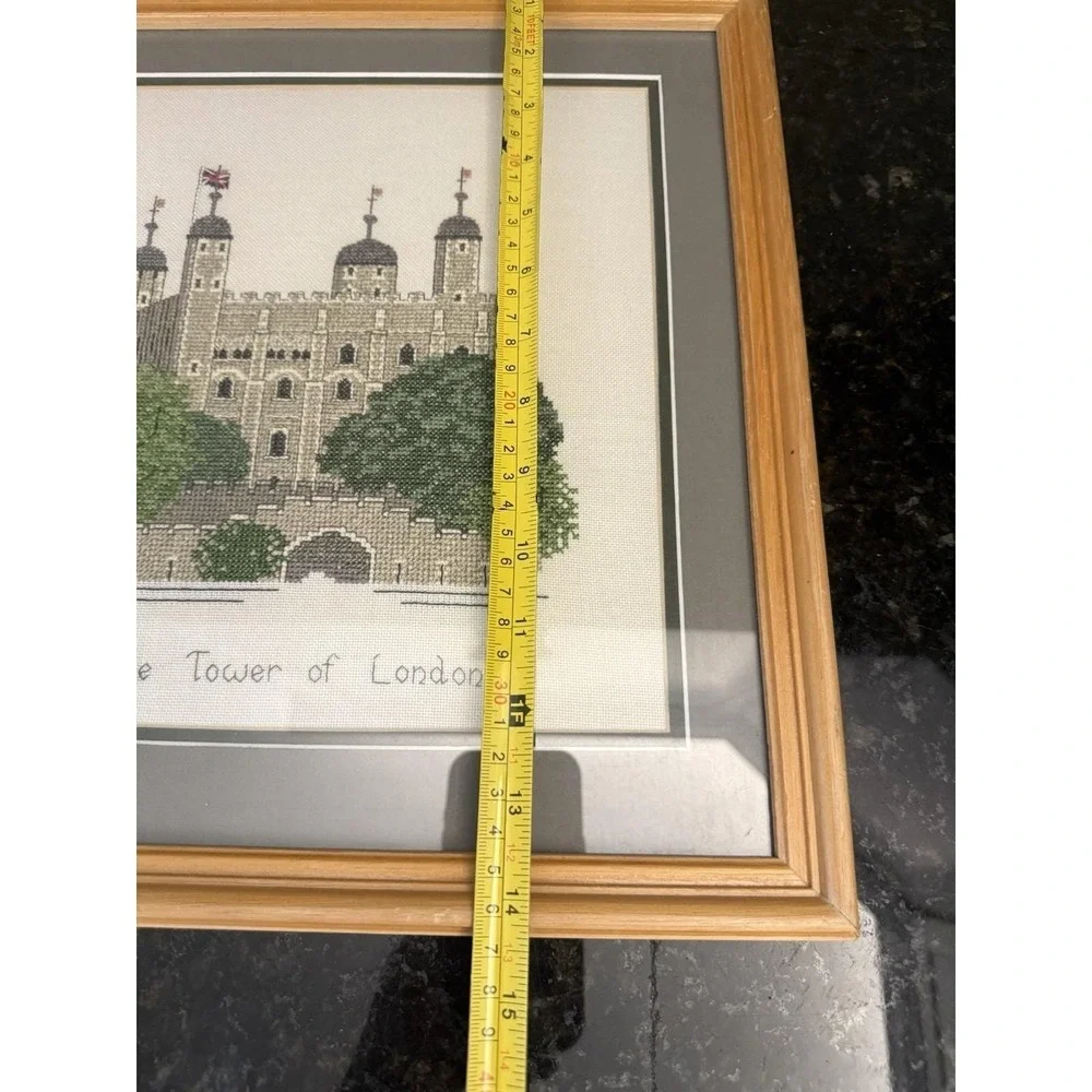 Vintage Framed Cross Stitch Tower Of London 13.5x14‎ Wall Art UK Cottagecore